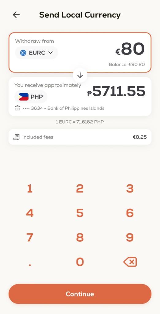 Hawala Euro withdrawal screen — convert EUR to local currency